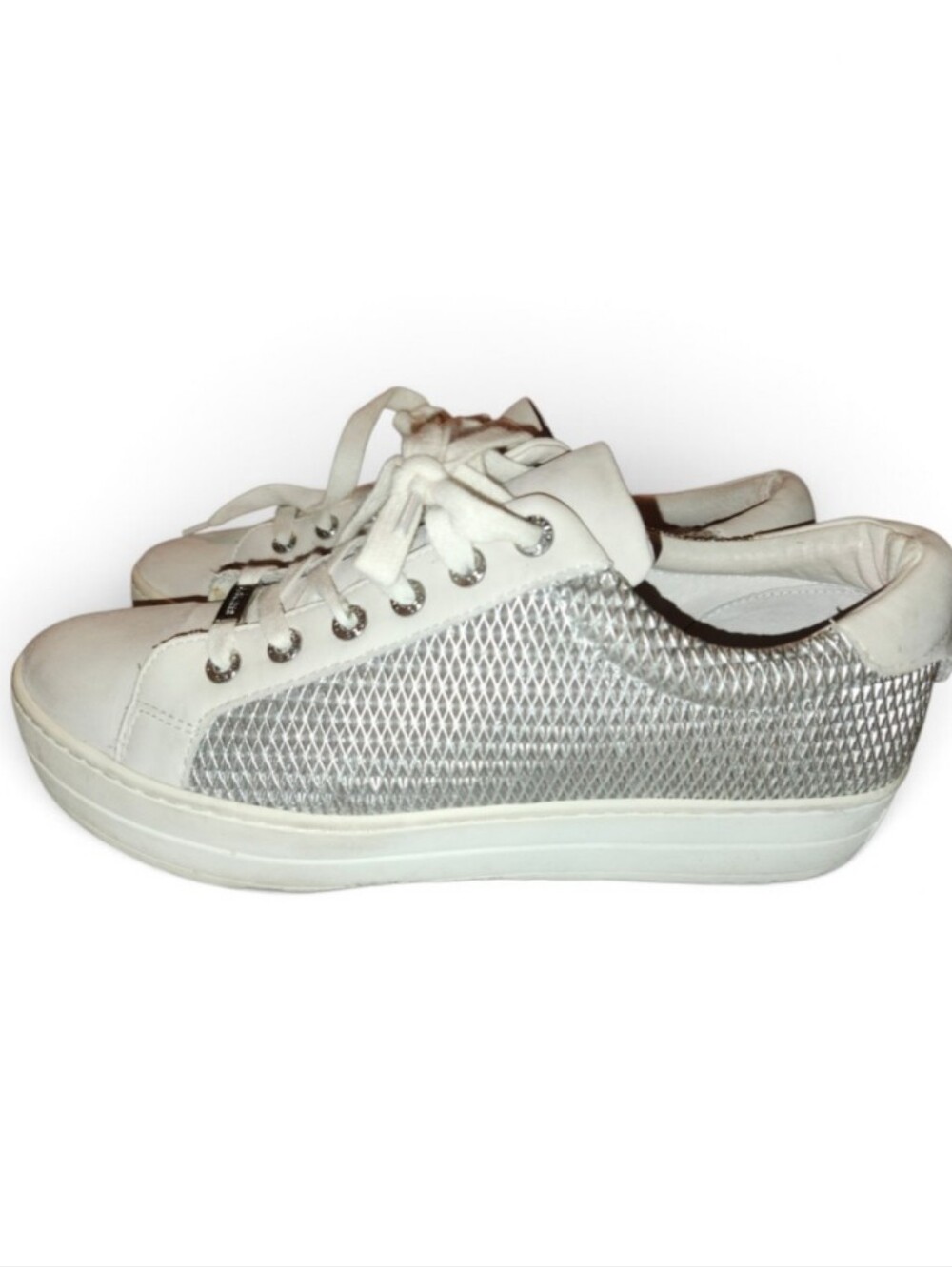 J Slides Silver Perforated & White Leather Sneakers 9